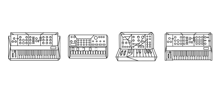 synthesizer , Geometric Origami line art vector set