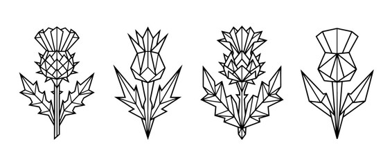 thistle , Geometric Origami line art vector set