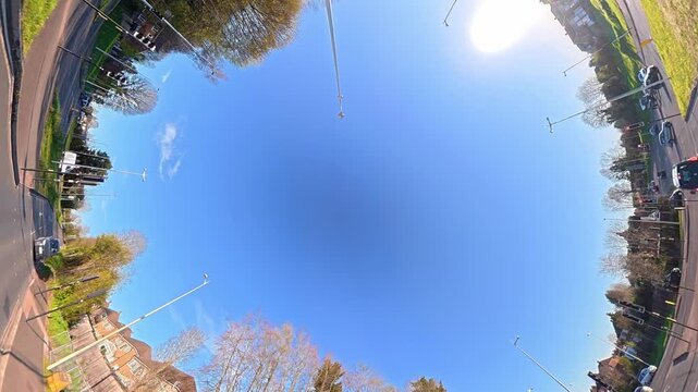 Unique And Ultra Wide Footage of Road Travel Over British Roads and Streets View During Solid Blue Sky with Few Clouds over UK