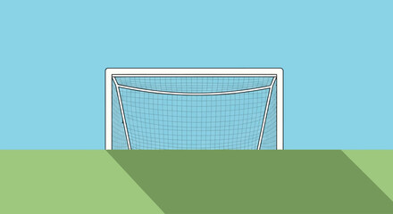 Fototapeta premium Football goal on green field with blue sky background