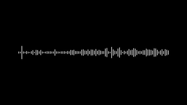 White audio spectrum bars animation isolated on black background, smooth waveform equalizer motion, digital sound visualization effect in 4K seamless loop for music and podcast visuals