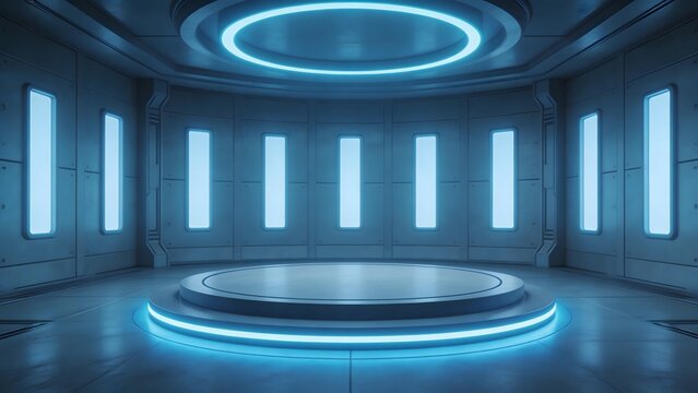 Futuristic room with glowing lights