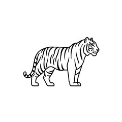 Obraz premium Bengal Tiger Standing Outline Illustration for Coloring and Design