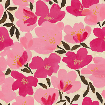 a Scandi folk and 70s floral design inspired painting, floral design with big blossoms covering the whole design