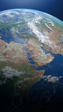 Planet earth transitions from night city lights to natural daylight across surface while floating in deep space to suggest planetary change