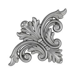 Fototapeta premium Ornate victorian corner flourish featuring complex acanthus leaf motifs and elegant scrollwork crafted from polished reflective silver, classical elegance atmosphere