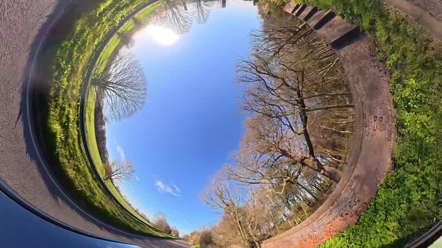 Unique And Ultra Wide Footage of Road Travel Over British Roads and Streets View During Solid Blue Sky with Few Clouds over UK