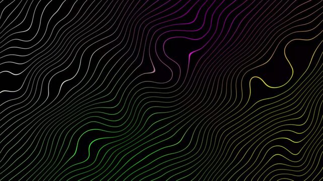 Seamless neon glowing waves, Music background with geometric line pattern, Abstract music wave technology background, Futuristic technology style, Seamless looping animation on black background, 4k