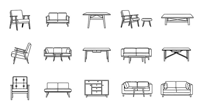 Premium Furniture CAD Block Library with Architectural Furniture Elevations, 2D CAD Vector Icons of Sofa and Couch for Interior Design Planning and Technical Blueprints.