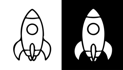 Dual-Tone Rocket Illustration: A sleek rocket ship graphic poised for launch, presented in striking dual-tone imagery against alternating light and dark backgrounds. © iconstore