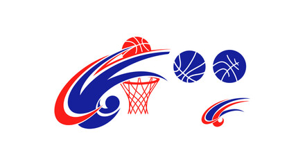 Basketball Sport Graphic Elements: Ball, Hoop, Swirls, and Abstract Design © supri