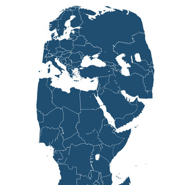 Abstract Human Face Silhouette Made of World Map - Europe, Africa, Middle East