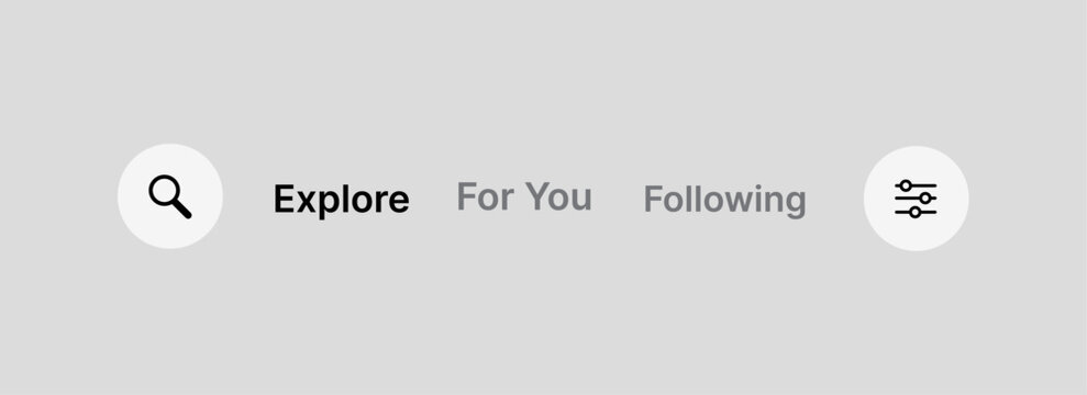 Explore search header UI with for you and following tabs filter icon minimal social media interface design