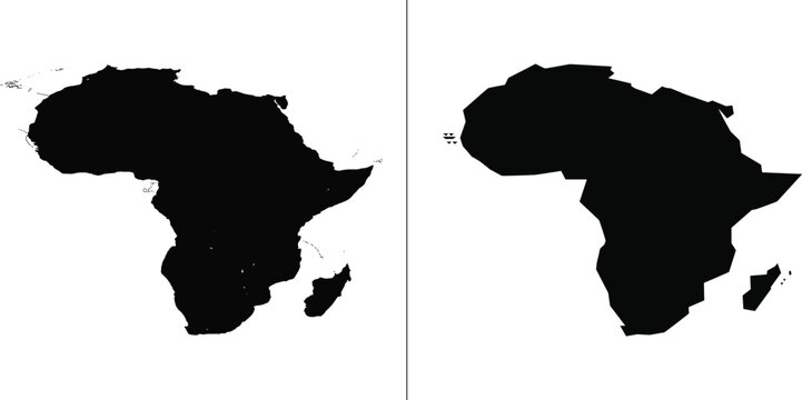 Africa map silhouette set, continent outline design, geographic shape icons, minimal black world region illustration &ndash; vector illustration