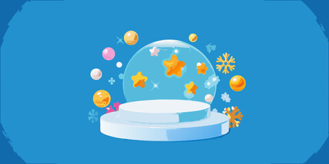 Podium with glass dome and floating stars 3d render © Tusar