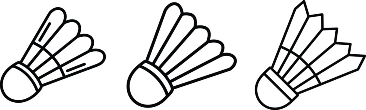 Badminton shuttlecock icon set, feather and plastic shuttle designs, sports equipment outline collection for game and training &ndash; vector illustration