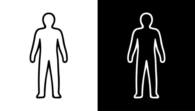 Human Body Full Figure Silhouette Anatomy Line Icon Vector Set Black and White Icon
