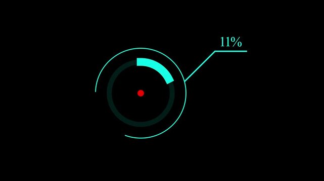 loading icon red color animation 18% circle. 18% percent circle round donut chart infographi .Animated spinning load icon with alpha layer transparent background.