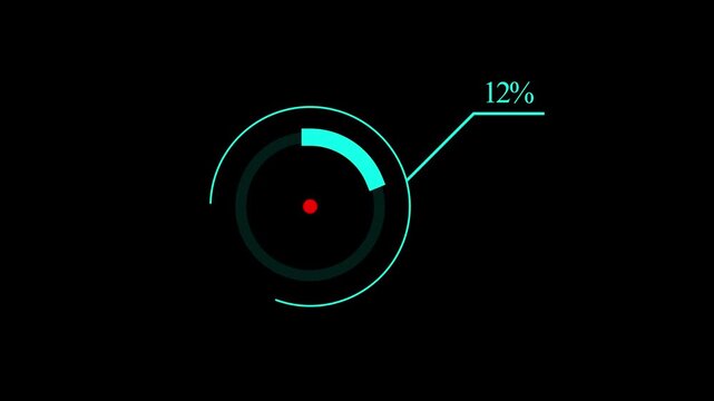 loading icon red color animation 19% circle. 19% percent circle round donut chart infographi .Animated spinning load icon with alpha layer transparent background.