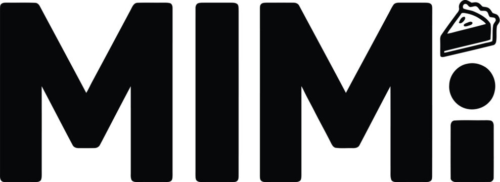 Bold black letters MIM with a slice of pie and a dot alphabet typography