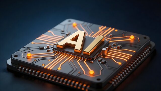 AI chip with glowing circuitry