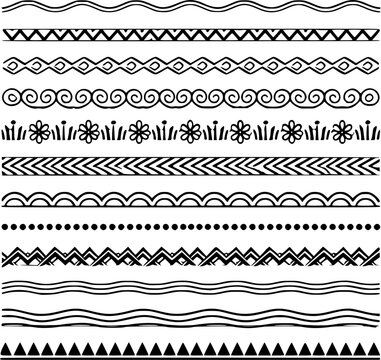 Decorative border pattern set black line art for textile and graphic design