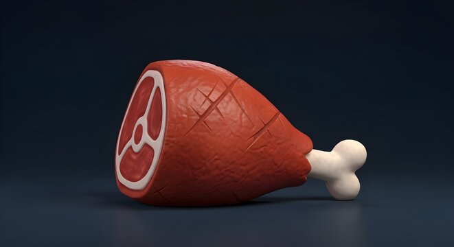 3D render of raw meat leg with bone on dark background for food marketing