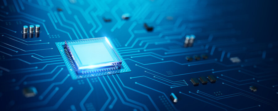 Central Computer Processor CPU,  Chip on Circuit Board, data processing concept