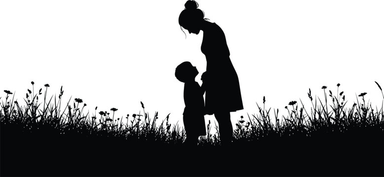 mother bond family toddler illustration minimalist infant love grass