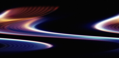 Vibrant neon light trails on black background, abstract motion blur © PixelCraft Studio