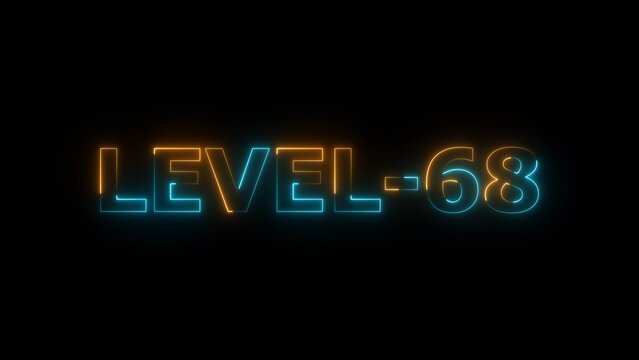 Neon light Level 68 text icon concept background illustration. Level 68 neon letters spelling out appear on the black screen display.