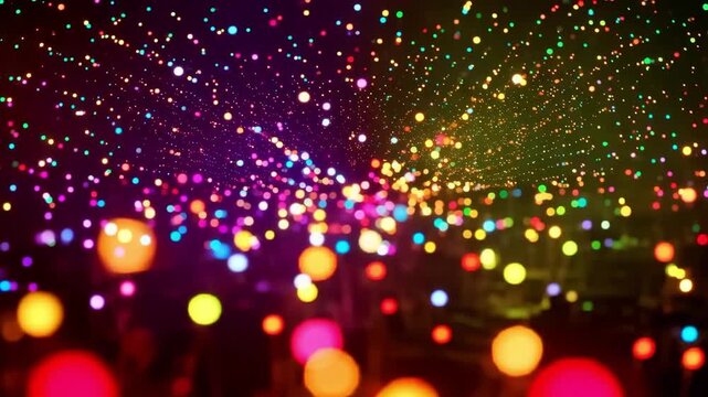 Vibrant multicolor light burst and bokeh progression in a dynamic night scene