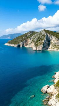 aerial view of afionas region with porto timoni corfu orbit video timelapse