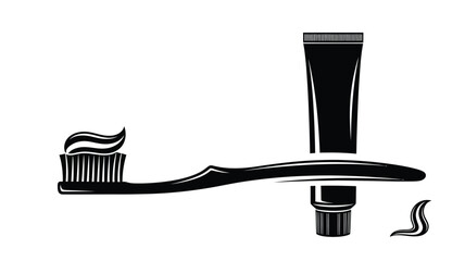 Toothbrush and toothpaste tube in a striking black silhouette © Md