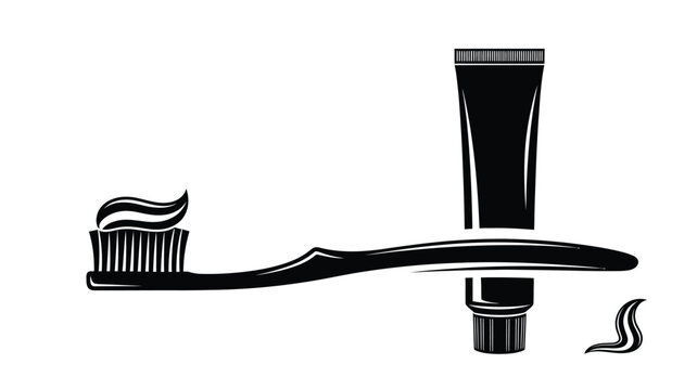 Toothbrush and toothpaste tube in a striking black silhouette
