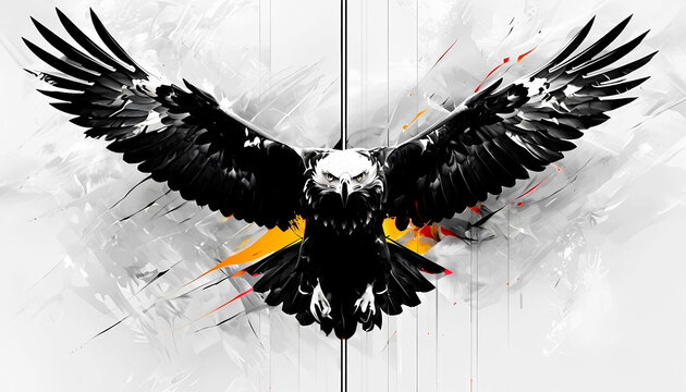 immagine di murales su di un muro sporco che rappresenta un'aquila in volo, image of a mural on a dirty wall depicting an eagle in flight