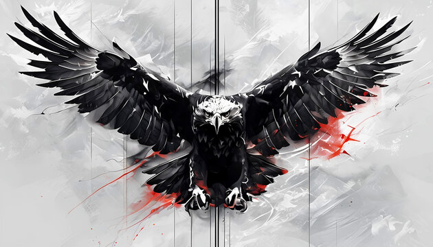 immagine di murales su di un muro sporco che rappresenta un'aquila in volo, image of a mural on a dirty wall depicting an eagle in flight