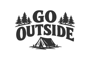 Vintage illustration promoting outdoor adventure with a tent and trees. Ideal for travel or lifestyle themes © DzgnVibe