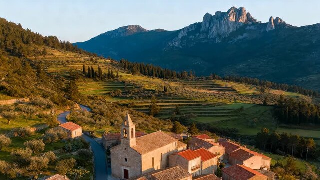 aerial view of evisa mountain village in corsica france