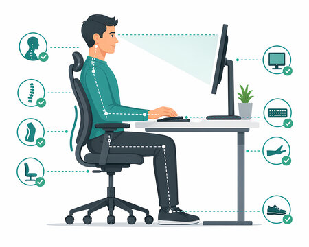 Workplace ergonomics proper desk posture diagram
