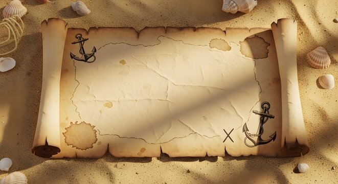 Aged parchment scroll with sand texture, vintage document and old history concept