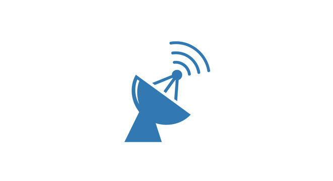 A blue satellite dish icon with signal waves.