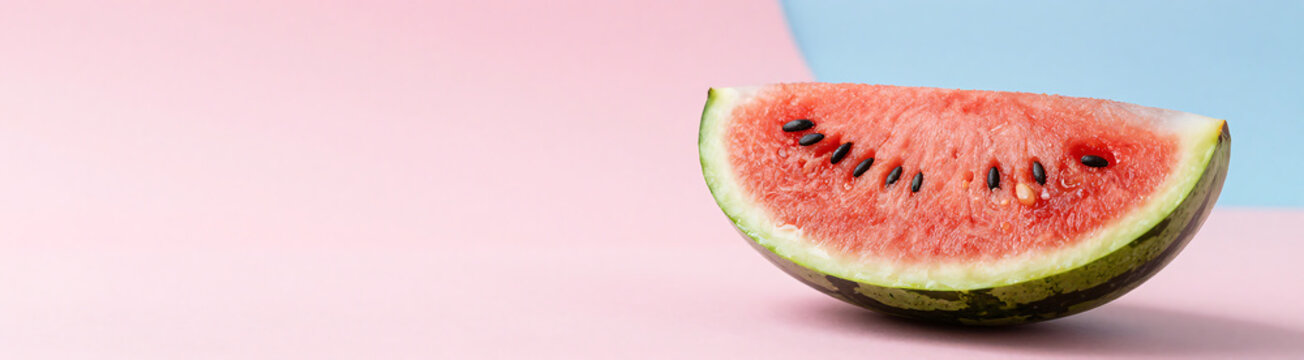 watermelon slice sits isolated vibrant pink blue background providing ample copy space natural soft light side
