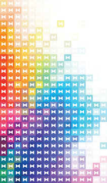 Vibrant rainbow colored bow tie pattern on white background with gradient effect and playful design