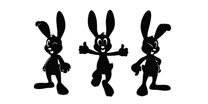 Rabbit Silhouette Collection &ndash; Bunny Family, Jumping Hare Shapes, Minimal Vector Animal Set