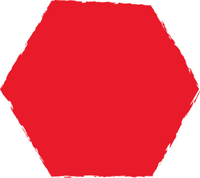 Red Textured Hexagonal Stamp Brush Stroke Flat Vector