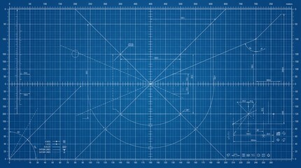 Fototapeta premium Detailed engineering blueprint background with technical drafting lines and geometric grid