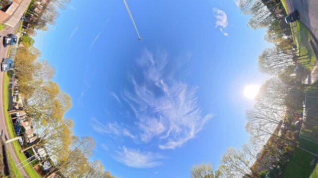 Unique And Ultra Wide Footage of Road Travel Over British Roads and Streets View During Solid Blue Sky with Few Clouds over UK