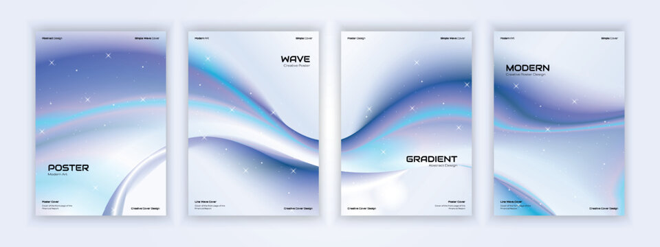 Modern poster designs with flowing gradients and luminous wave patterns