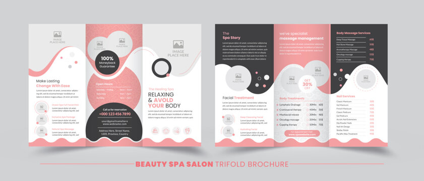 Beauty spa salon trifold brochure design template.